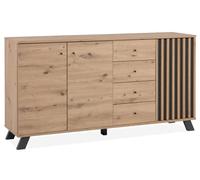 Buffet salle à manger MEDAN - Décor chêne artisan et anthracite - 3 portes + 4 tiroirs - L160 x H85 x P40 cm