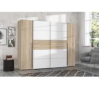 Armoire NARAGO - Décor Chêne Sonoma et blanc mat - 2 portes coulissantes + 2 portes battantes - L270 x P61 x H210 cm