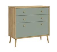 DEINE TANTE EMMA Forte WHENUA Mid-Century Commode Moderne 90 avec 3 tiroirs en Bois de chêne mauvella décor Bois Sauge 88,8 cm de Large x 86,3 cm de Haut x 41,5 cm de Profondeur