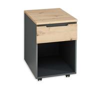 DEINE TANTE EMMA Memphis Meuble roulettes Aspect chêne Artisan Graphite - Armoire de Bureau Mobile avec tiroir, Bois, 45 x 66 x 55 cm