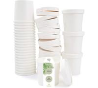 DeinPack Gobelets jetables bio en carton à emporter avec couvercle blanc I Gobelets compostables avec revêtement intérieur en PLA Gobelets à soupe jetables I 50 gobelets en carton solides 480 ml ronds