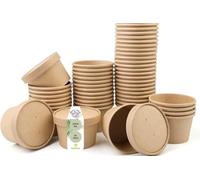 DeinPack Lot de 25 gobelets à soupe à emporter avec couvercle marron 230 ml Gobelets compostables avec revêtement intérieur en PLA Gobelets à soupe en carton