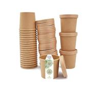 DeinPack Lot de 25 gobelets à soupe à emporter avec couvercle marron 750 ml I Gobelets compostables avec revêtement intérieur en PLA Gobelets à soupe en carton I 25 gobelets jetables avec couvercle