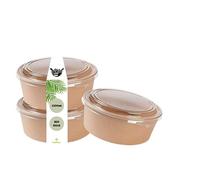 DeinPack Lot de 300 saladiers à emporter avec couvercle marron rond 1300 ml I Bol à salade en carton kraft avec revêtement intérieur PLA I Couvercle en PET recyclé