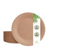 DeinPack Lot de 50 assiettes jetables en carton marron - Diamètre : 23 cm - Recyclables et biodégradables
