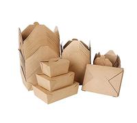 DeinPack Lot de 50 boîtes à repas bio avec couvercle pliable 500 ml I Boîte en carton rectangulaire I Boîte en carton kraft marron compostable I Boîtes jetables à emporter