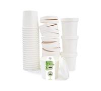 DeinPack Lot de 50 gobelets à soupe 300 ml blanc I Gobelet à soupe à emporter en carton I 50 gobelets jetables avec couvercle | Coupe à glace