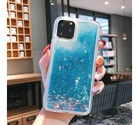 DEIOKL Coque de téléphone Liquid Quicksand Glitter pour iPhone 11 Pro Max XS X XR 6 6S 8 7 Plus 5 5S Se Couverture en Silicone Water Shine, Love Heart Blue, pour 11 Pro Max (6.5)