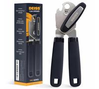 Deiss Ouvre-boîte manuel Pro - Ouvre-boîte manuel à bord lisse et décapsuleur, ouvre-boîte en acier inoxydable robuste, bouton tournant sans effort, lame tranchante pour une coupe facile, poignée