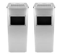 Dejaoo Bacs à ordures de cuisine 35L,Cendrier Vertical,Cendrier avec Seau Intérieur,pour Extérieuret Intérieur, Jardin et Hôtel,Bâtiments de Bureau-Argent (2pc) 24 * 24 * 60cm-35L