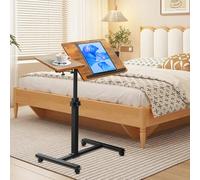 Dejaoo Table d'appoint à roulettes, pour lit et canapé, Réglable en Hauteur, Plateau inclinable, Couleur Bois -60 * 34.5 * 58/90cm-jaune Cerise