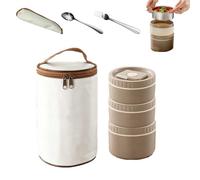 DéJeuner Thermiques En Acier Inoxydable Avec Sac,BoîTe à DéJeuner Isotherme Portable Et éTanche Avec CuillèRe Et Fourchette,Empilable,Compatible Micro-Ondes Pour Pique-Nique,Travail (Marron-3 couches)