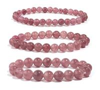 DEJIN Bracelet de perles en calcédoine rose pour femme - Perles en pierre naturelle - Cadeau idéal pour le yoga et la méditation, Pierre
