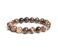 DEJIN Bracelet de perles rondes en pierre naturelle de 10 mm - Œil de tigre en jaspe - Pour homme et femme - Corde élastique faite à la main, Pierre