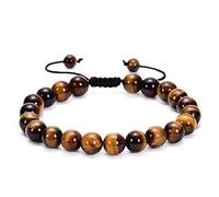 DEJIN Bracelet de protection en pierre de lave avec œil de tigre naturel de 8 mm, fait à la main, longueur de cadeau pour homme, Pierre