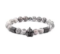 DEJIN Bracelet élastique en perles de pierres naturelles de 8 mm pour homme et femme, tête de chevalier romain, guerrier, gladiateur, casque, Pierre