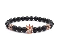 DEJIN Bracelet élastique en perles de pierres naturelles de 8 mm pour homme et femme, tête de chevalier romain, guerrier, gladiateur, casque, Pierre