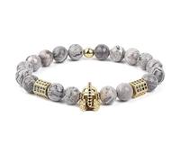 DEJIN Bracelet élastique en perles de pierres naturelles de 8 mm pour homme et femme, tête de chevalier romain, guerrier, gladiateur, casque, Pierre