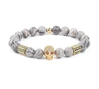 DEJIN Bracelet élastique en perles de pierres naturelles de 8 mm pour homme et femme, tête de chevalier romain, guerrier, gladiateur, casque, Pierre
