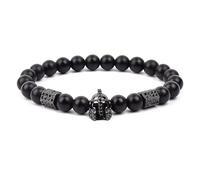 DEJIN Bracelet élastique en perles de pierres naturelles de 8 mm pour homme et femme, tête de chevalier romain, guerrier, gladiateur, casque, Pierre