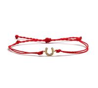 DEJIN Bracelet en forme de fer à cheval en oxyde de zirconium - Pour homme et femme - Rouge, noir, blanc, vert - Cordon ciré en laiton tressé, Pierre