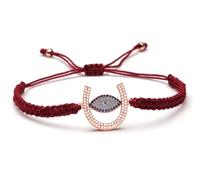DEJIN Bracelet en forme de fer à cheval en oxyde de zirconium - Pour homme et femme - Rouge, noir, blanc, vert - Cordon ciré en laiton tressé, Pierre