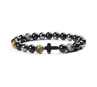DEJIN Bracelet Hématite Naturelle Amincissante Obsidienne Noire Oeil de Tigre Pierre Perles Femmes Hommes Croix Bracelets, Pierre