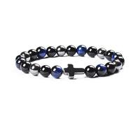 DEJIN Bracelet Hématite Naturelle Amincissante Obsidienne Noire Oeil de Tigre Pierre Perles Femmes Hommes Croix Bracelets, Pierre