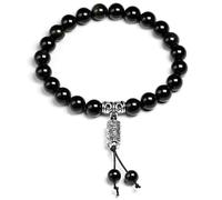 DEJIN Bracelet tibétain fait à la main en obsidienne de couleur naturelle avec perles de Bouddha pour homme et femme, Pierre
