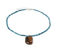 DEJIN Collier avec pendentif œil de tigre améthyste 3 mm en apatite bleue et grenat pour femme, Pierre