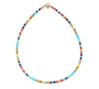 DEJIN Collier de perles en métal coloré fait à la main en émail bohème pour femme, Pierre