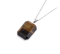 DEJIN Collier rectangulaire en acier inoxydable avec pendentif en pierre naturelle pour homme en labradorite d'énergie œil de tigre, Pierre