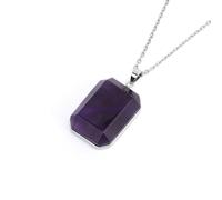 DEJIN Collier rectangulaire en acier inoxydable avec pendentif en pierre naturelle pour homme en labradorite d'énergie œil de tigre, Pierre