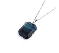 DEJIN Collier rectangulaire en acier inoxydable avec pendentif en pierre naturelle pour homme en labradorite d'énergie œil de tigre, Pierre