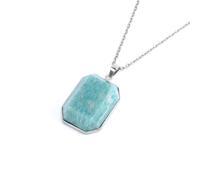 DEJIN Collier rectangulaire en acier inoxydable avec pendentif en pierre naturelle pour homme en labradorite d'énergie œil de tigre, Pierre