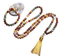 DEJIN Ensemble collier et bracelet Mala de 8 mm avec améthyste naturelle et quartz rose 108 perles pour homme et femme - Méditation Yoga Prière Cadeau avec ficelle, Pierre