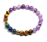 DEJIN Ensemble de pierres d'améthyste naturelle œil de tigre, collier de 108 perles en chrysocolle azurite avec bracelet en hématite de 6 mm pour homme et femme, Pierre