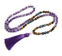 DEJIN Ensemble de pierres d'améthyste naturelle œil de tigre, collier de 108 perles en chrysocolle azurite avec bracelet en hématite de 6 mm pour homme et femme, Pierre