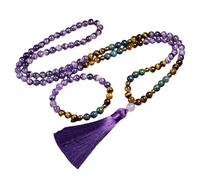 DEJIN Ensemble de pierres d'améthyste naturelle œil de tigre, collier de 108 perles en chrysocolle azurite avec bracelet en hématite de 6 mm pour homme et femme, Pierre