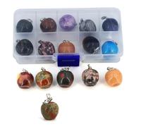 DEJIN Lot de 10 pierres brutes naturelles aléatoires en cristal sculpté tête de mort perles rondes chakra en forme de cœur pendentif pomme, pendentifs pomme