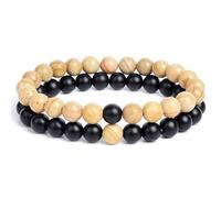 DEJIN Lot de 2 bracelets de distance pour couples - Pierre naturelle - Pierre de lave - Œil de tigre - Perles de yoga - Pour homme et femme - Corde élastique - Cadeau, Pierre