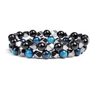 DEJIN Lot de 2 bracelets en hématite irrégulière en obsidienne noire avec perles œil de tigre naturelles pour couple, Pierre