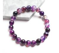 DEJIN Lot de 2 bracelets en perles d'agates à rayures naturelles bleues avec veines lisses et corde élastique, Pierre
