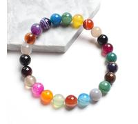 DEJIN Lot de 2 bracelets en perles d'agates à rayures naturelles bleues avec veines lisses et corde élastique, Pierre