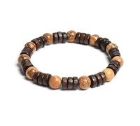 DEJIN Lot de 2 bracelets en perles de bois cylindriques et pierres naturelles rondes à portée de main pour homme et femme Corde élastique classique Entretoise en bois Bracelet de yoga Cadeau 8 mm