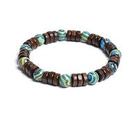 DEJIN Lot de 2 bracelets en perles de bois cylindriques et pierres naturelles rondes à portée de main pour homme et femme Corde élastique classique Entretoise en bois Bracelet de yoga Cadeau 8 mm