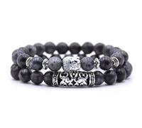 DEJIN Lot de 2 bracelets en perles de Bouddha, 8 mm, bracelet en pierre œil de tigre et paon de 19,5 cm de long pour homme et femme, Pierre