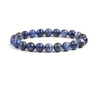 DEJIN Lot de 2 bracelets en perles de sodalite bleu foncé en pierre naturelle de 4, 6, 8, 10, 12 mm - Taille : veines bleues, Pierre