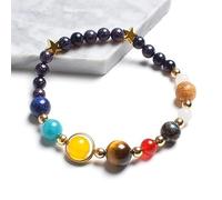 DEJIN Lot de 2 bracelets Huit planètes en pierre naturelle avec perles et système solaire pour homme et femme - Fait à la main - Cadeau idéal pour le yoga, Pierre