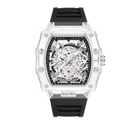 DEJIN Montre Homme Creusée À La Mode - Tonneau Transparent Analog Display Silicone Strap Calendar Quartz Waterproof Trend Male Wrist Watch (Noir)